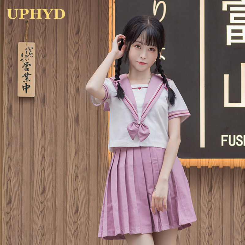 Sailor suit School Girl Short-sleeved Uniform Pink Cosplay Costume-Free shipping