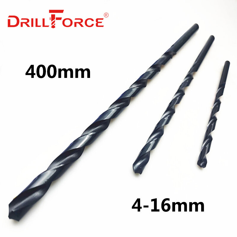 Drillforce Tools-brocas de torsión larga para metal, aleación de acero y hierro fundido, 4mm-16mm x 400mm, OAL HSS M2, óxido negro