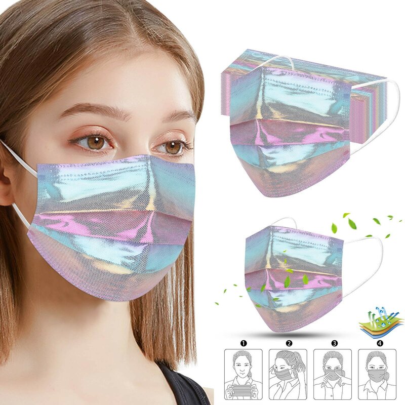 Mascarilla desechable de lentejuelas para adultos, máscara protectora de cuatro capas, con estampado brillante, Sexy, para fiesta, 100 unidades
