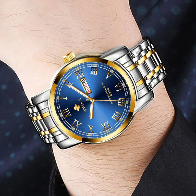 WWOOR New Business Quartz Watch For Men Luxury Watch Mens Brand Stainless Steel Wrist Watches Relogio Masculino Waterproof Clock