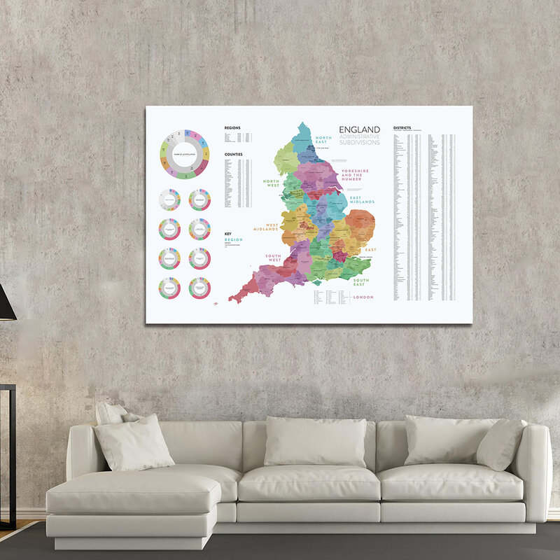 150*100 Cm Kaart Van De Engeland Bestuurlijke Subdivisions Gedetailleerde Regio 'S Niet-geweven Canvas Poster Home Decor School levert