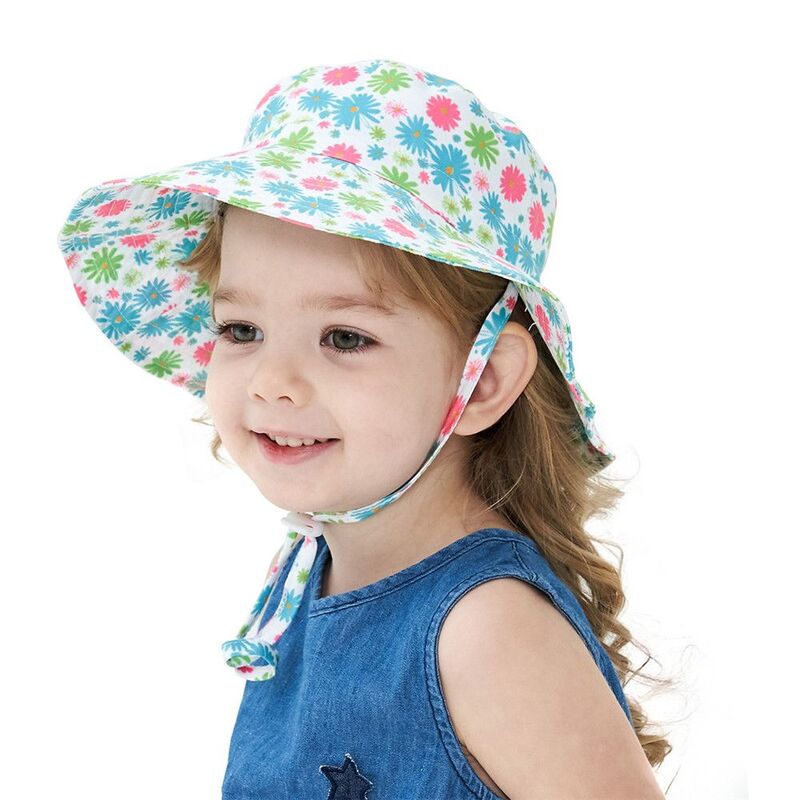 0〜8歳の女の子用の広い首の保護カバー,調節可能なストラップ付きのバケットハット