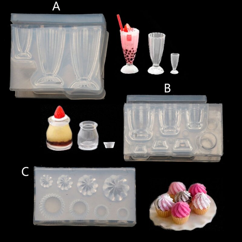 Molde de resina de botella de vidrio 3D DIY, taza de copa de comida simulada, Mini molde de silicona para pastel