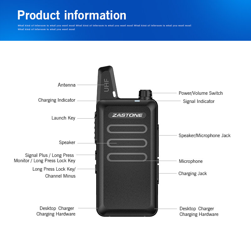 Zastone x6-mini walkie talkie portátil, 6 peças, 400-470, uhf, rádio comunicador de duas vias, rádio amador