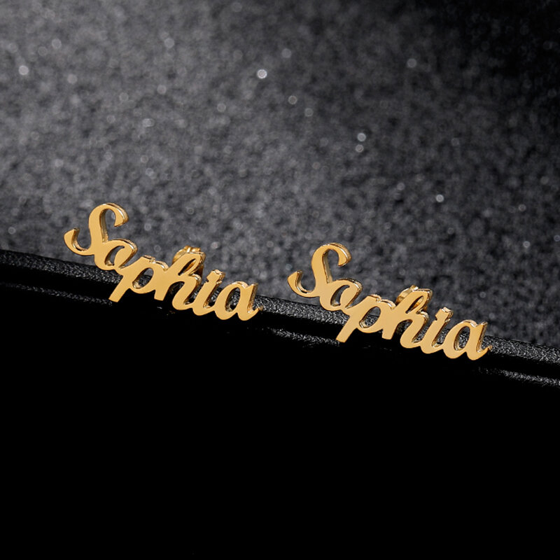 Orecchini con nome personalizzato per le donne orecchini a bottone personalizzati in acciaio inossidabile Color oro gioielli per le orecchie personalizzati femminili Brincos