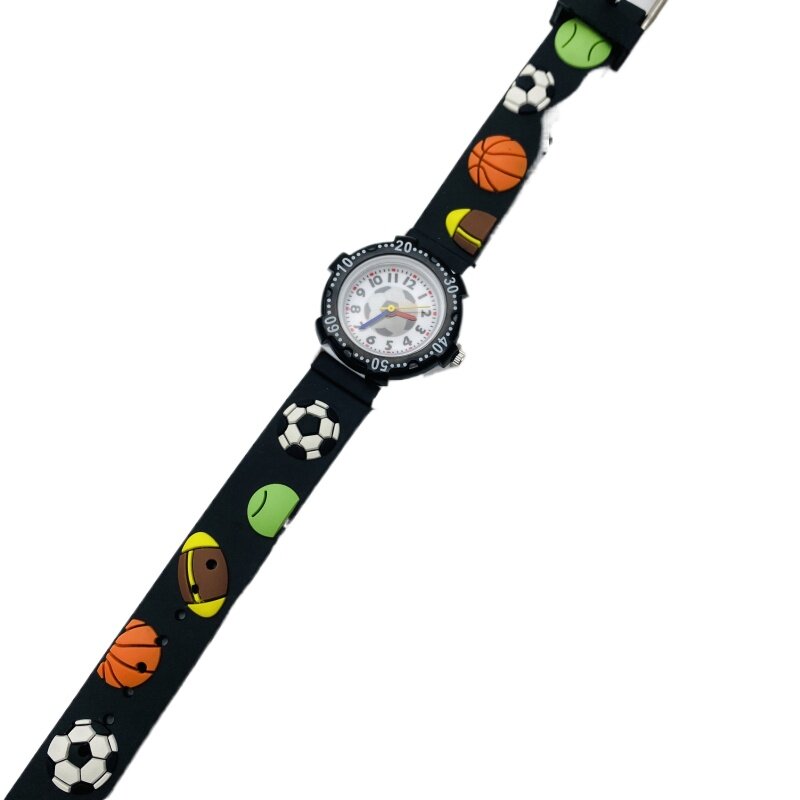 Cartoon Rotatable Football Dial Quartz Watch para meninos e meninas, luminoso relógio impermeável céu azul, presente de aniversário bonito do bebê