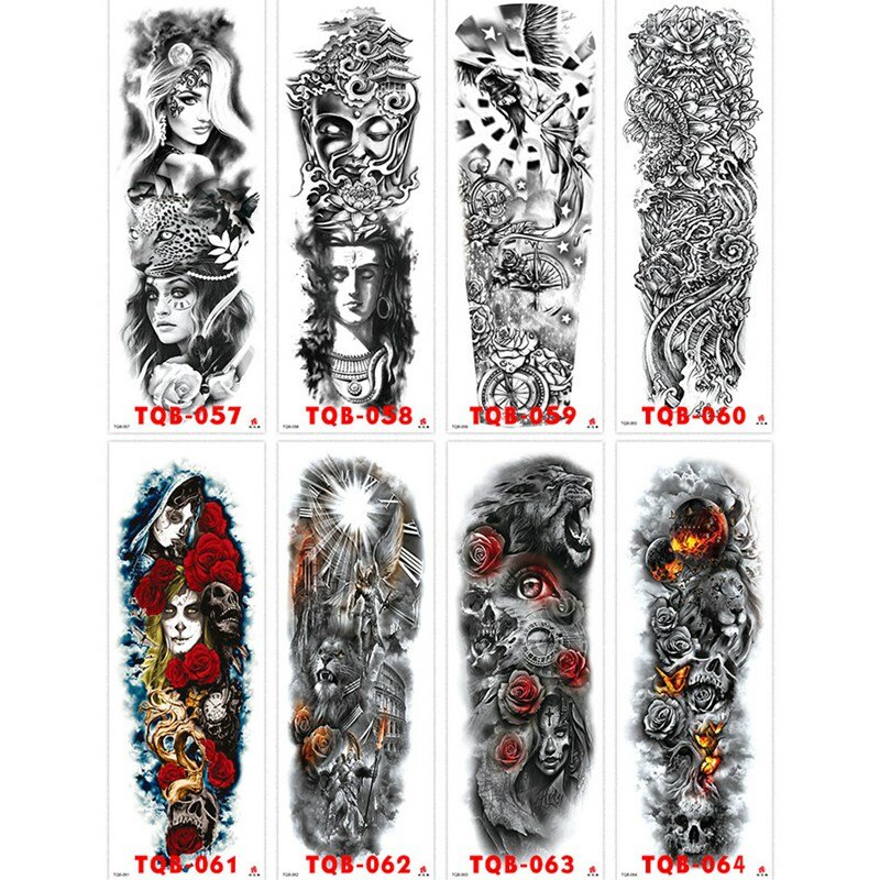 Brazo grande mangas León Tigre impermeable tatuaje temporal pegatina hombre mujer falso Color pegatinas tatuaje tótem arte corporal brazo pierna