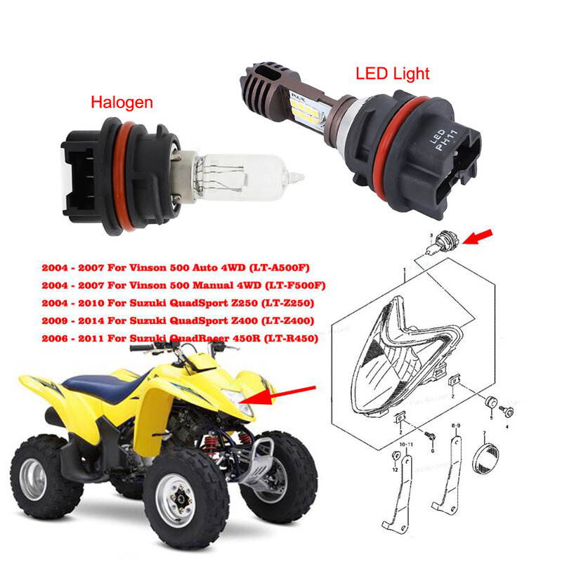 Bombilla halógena Led de haz alto/bajo para ATV, Luz Súper blanca para Suzuki QuadSport Z250, LTZ 250, Z400, LT-Z400, LTR 450, QuadRacer 450R