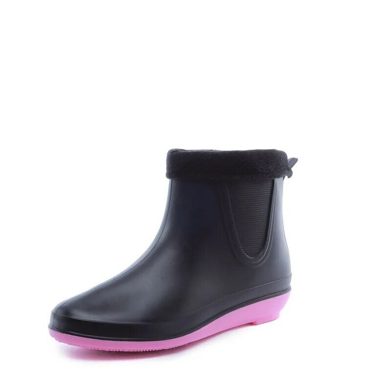 Zapatos de agua de Pvc para mujer, botas planas al tobillo, zapatos de día de lluvia, calcetín cálido, botas de goma informales, 2021