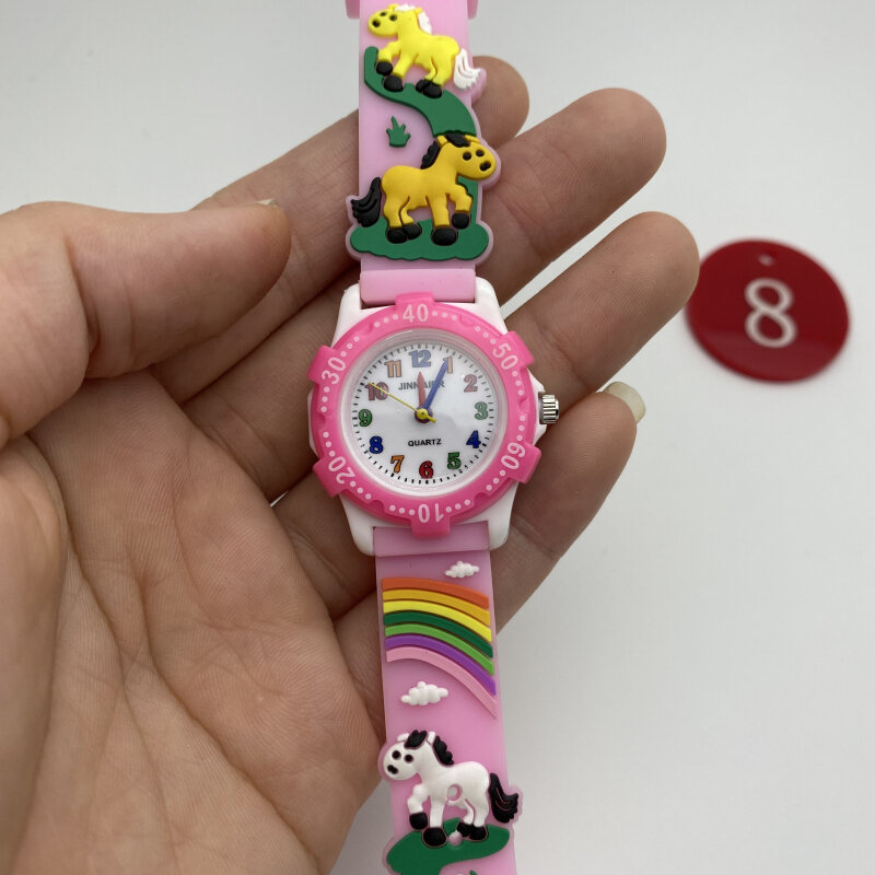 Moda różowy cyfra arabska Dial Quartz Watch dla dzieci śliczne Luminous pasek z płótna dzieci zegar dla dziewczyn prezent urodzinowy