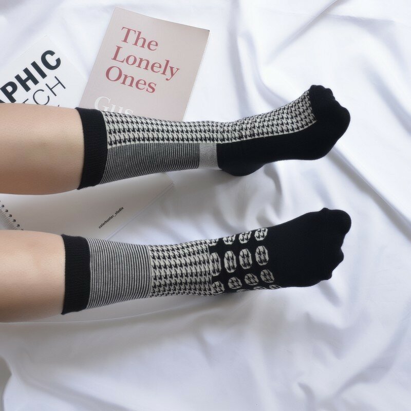 Calcetines de algodón peinado con personalidad literaria para hombre y mujer, medias de estética geométrica, estilo Harajuku coreano, 2020