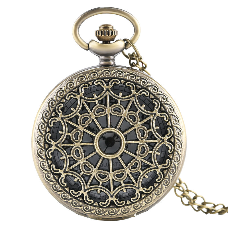 Bronze Antique Vintage Quartz Steampunk Pocket Watch Spider Web Hollow Men Women Pendant Necklace Chain Gifts Relogio De Bolso