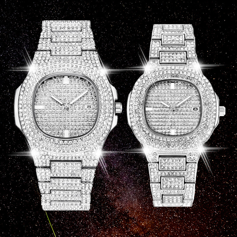 Frete grátis novo 2021 femme diamante relógios dos homens hip hop relógio de quartzo para as mulheres iced out feminino masculino relógios de pulso
