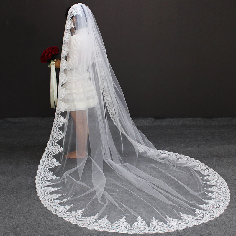 Alta qualidade catedral véu de casamento com pente uma camada 3 metros véu de noiva branco marfim longo noiva véu velo novia