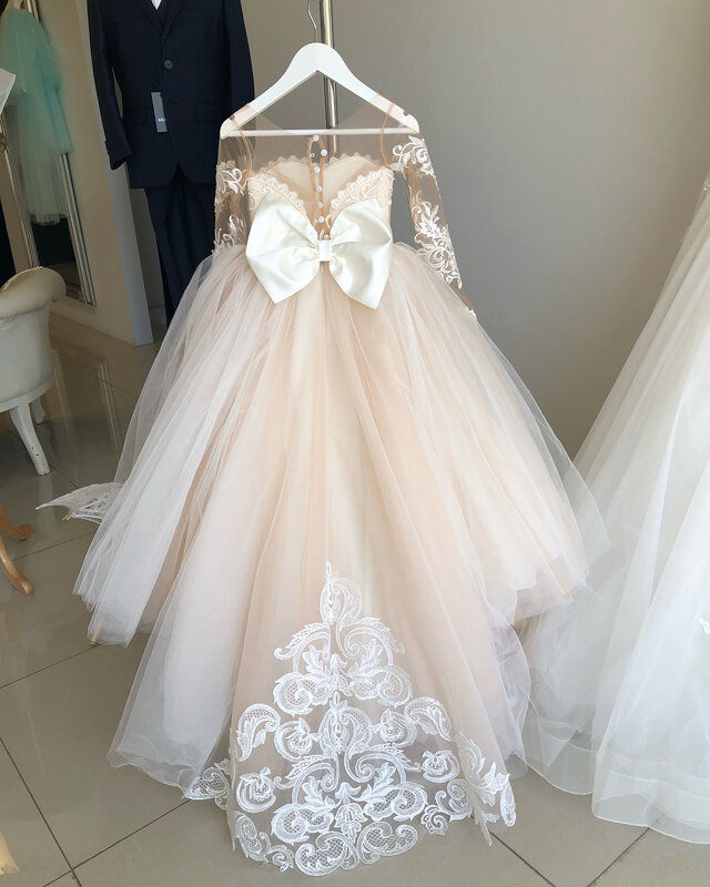 Gaun Gadis Bunga FATAPAES Gaun Pesta Pernikahan Putri Komuni Pertama Anak-anak Sampanye Gading Putih Gaun Pesta Maxi Anak-anak