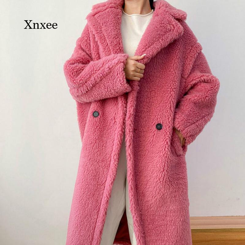 2021 inverno feminino pele do falso quente puro cor longa jaqueta de manga longa das mulheres engrossar jaqueta casual solto oversized outerwear