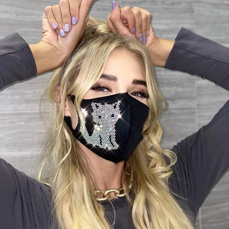 Shiny Rhinestone Cat Decoration Face Mask Jewelry for Women Sexy Nightclub Party Face Accessory Gift