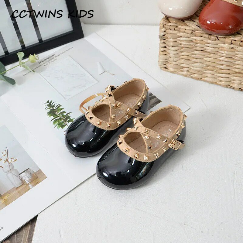 CCTWINS Kids Shoes 2020 Spring Toddler Stud Ballet Children Fashion Party Shoes Baby Girls Princess Flat Black GB1995