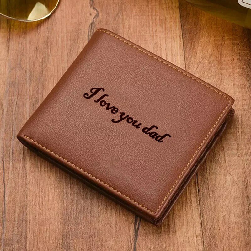 Men's Custom Engraving Photo Casual Short Wallet Three Fold Picture Wallet Custom Picture Text Father's Day Gift Picture Purse
