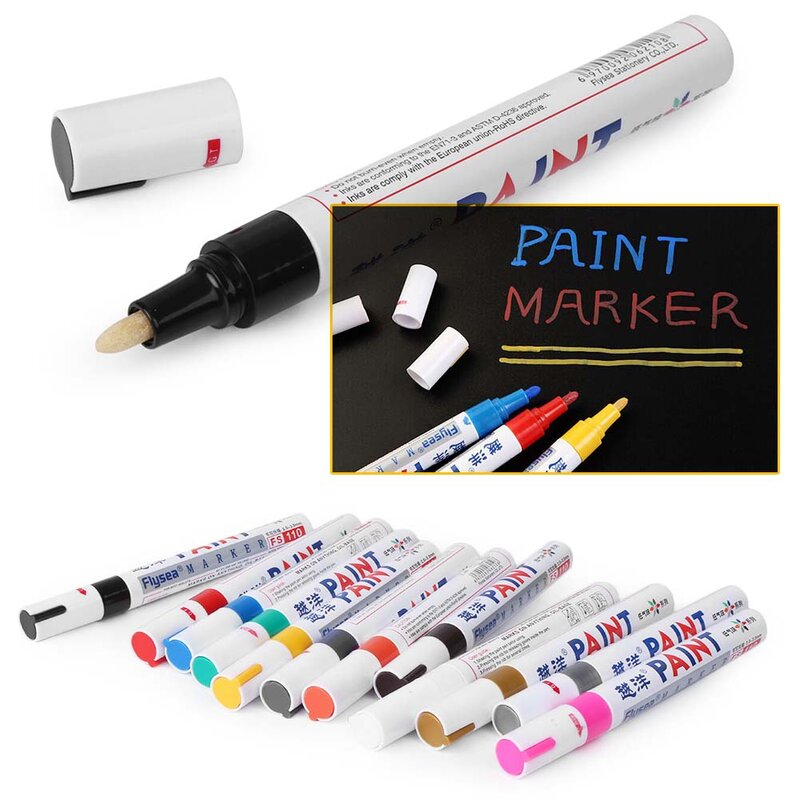 12 Colors Waterproof Car Tyre Tire Tread Rubber Metal Permanent Paint Marker Pen Stationary Painting Pens