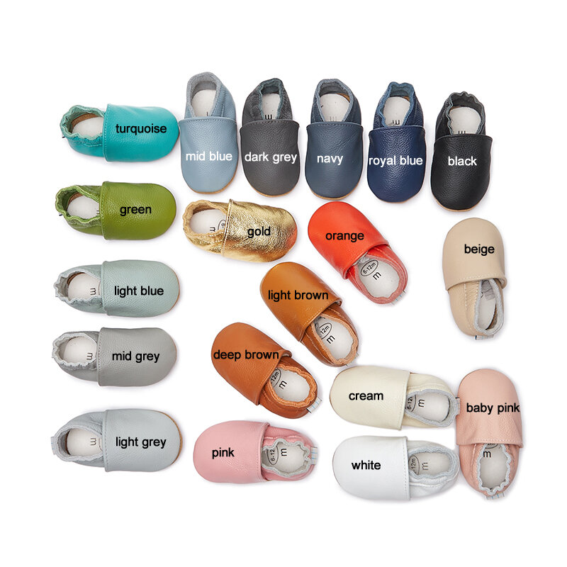 جلد طبيعي لينة للجنسين حذاء طفل جميع أنواع الألوان من الأخفاف الانزلاق على أحذية الرضع
