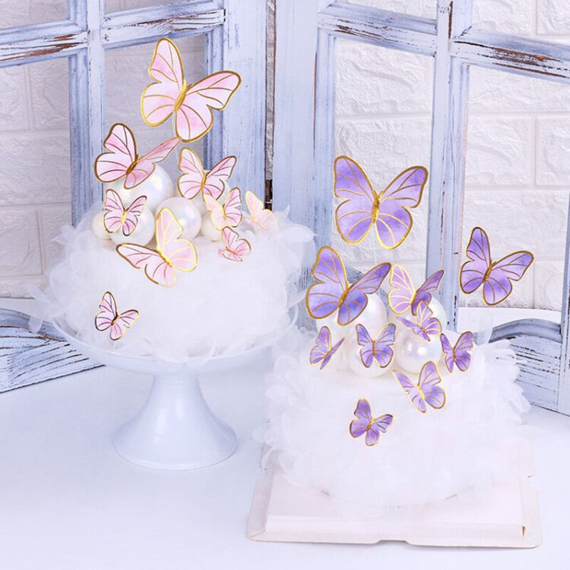 ins Butterfly Happy Birthday Cake Toppers Pink Golden Kids Birthday party Cake Topper for Baby Shower wedding Cake Decoration