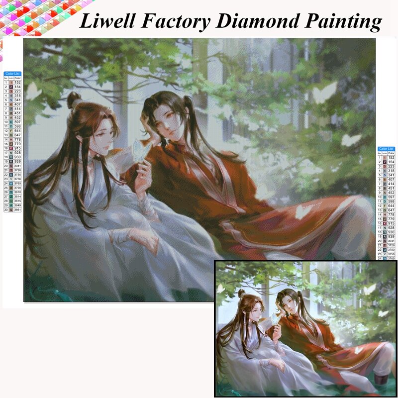 Pintura de diamantes cuadrados 5d Diy, mosaico de punto de cruz, póster de pared, artesanía para decoración del hogar, Anime chino Tian Guan Ci Fu