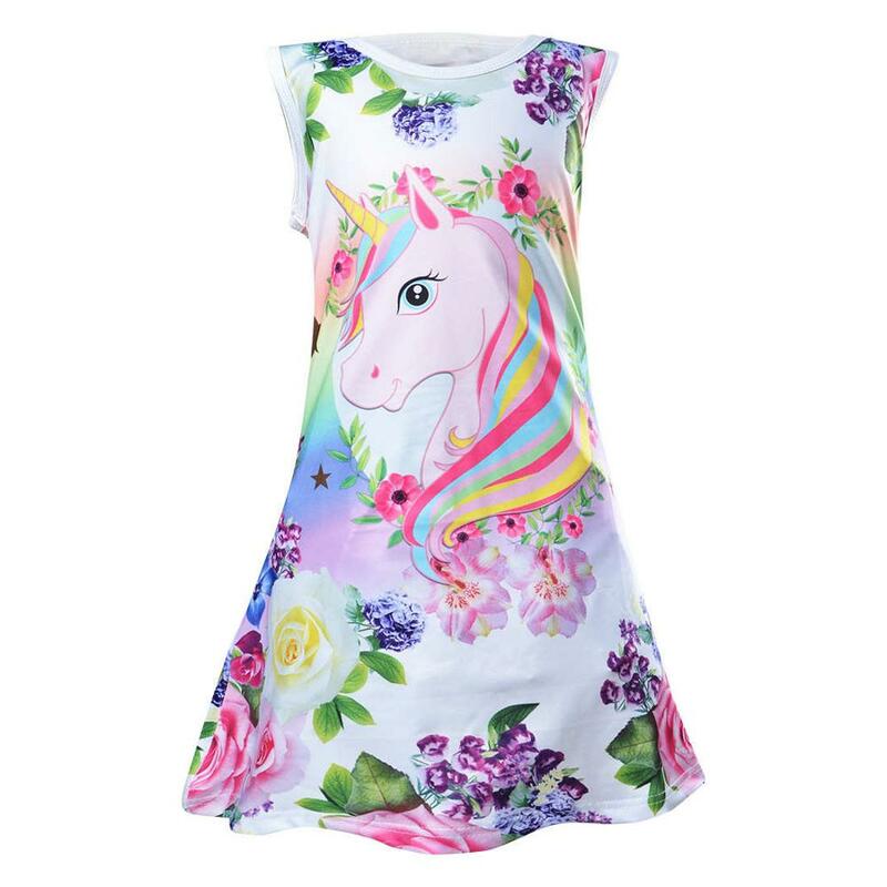 2020 Grils Dress Summer Butterfly Unicorn Print Baby Girls Dresses Party Princess Dress senza maniche compleanno regalo di natale Clot
