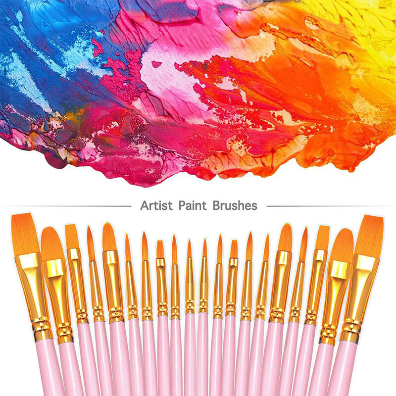 20pcs Pink Paint Brushes Set Round Pointed Tip Paintbrushes Nylon Hair Artist Acrylic Paint Brushes for Acrylic Oil Watercolor