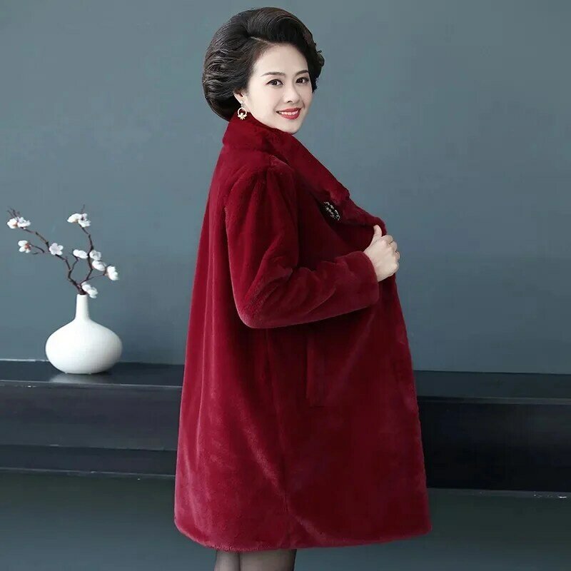 Abrigo de lana de visón para mujer, prenda occidental para madres de mediana edad, imita la piel, longitud media, para mantener el calor grueso, M258