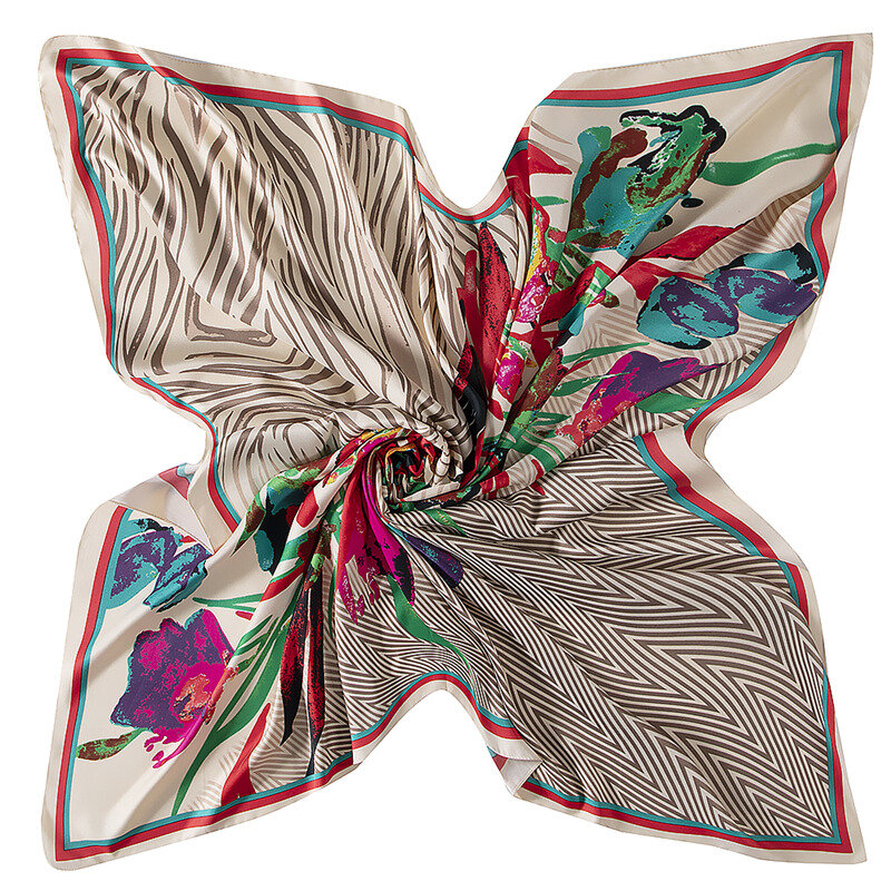 Lenço de seda feminino, xale feminino, listra, pintura a óleo, marca de flores, cachecol quadrado, poncho 130cm, 2023