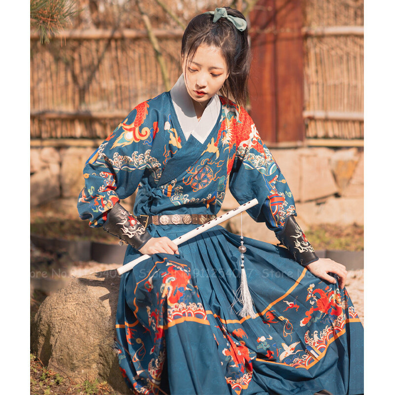 男性と女性のための伝統的なドレス,中国風,ドラゴンクレーンプリント,カップルのためのレトロなドレス,コスプレ衣装,漢服