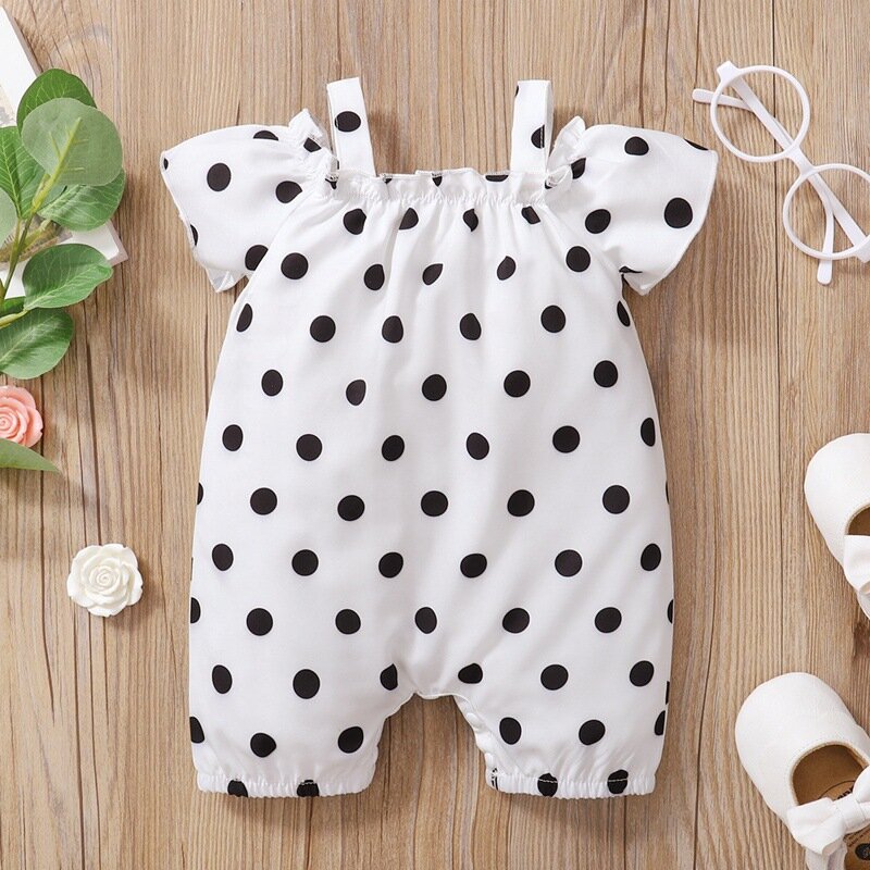 Spaghetti Strap Baby Girl Polka Dot Print Romper Jumpsuits Summer Baby Clothes Ruffle Infant Playsuit Newborn Baby Romper Shorts