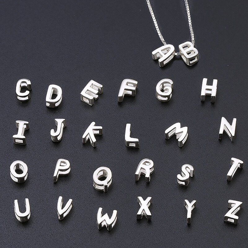 Cuentas de Plata de Ley 925 con letras del alfabeto para mujer, abalorios de plata piezas, abalorios sueltos para fabricación de pulseras, DIY, 1 A-Z