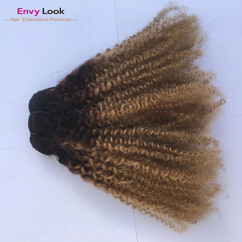 Cabello de trama Ombre 1B/27 Afro Kinky Curl, 14, 16, 18 pulgadas, cosido a máquina, 100% cabello humano, mechones de cabello brasileño