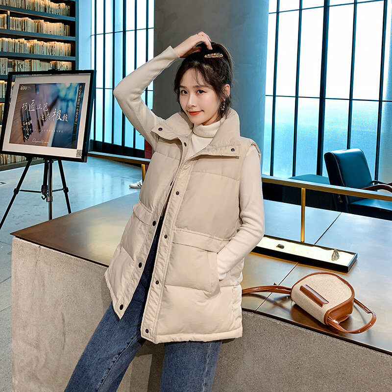 Brieuces donna stile coreano solido senza maniche inverno mantenere caldo gilet invernale cappotto monopetto da donna sciolto gilet moda spessa
