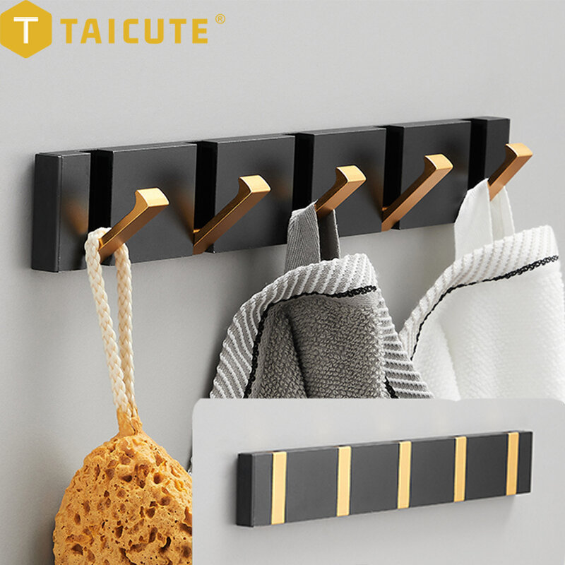 TAICUTE-للطي منشفة شماعات ، 2-طريقة التثبيت ، جدار السنانير ، معطف ، حامل الملابس ، الحمام ، المطبخ ، غرفة نوم ، المدخل ، أسود ، الذهب