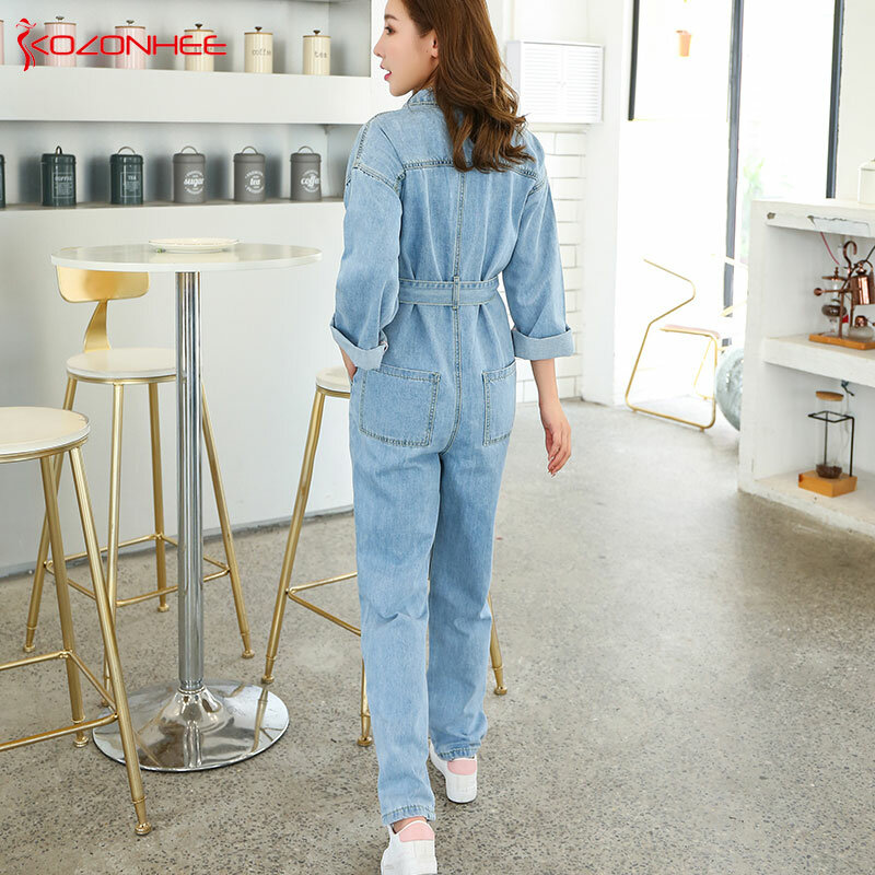 Loose Sashes Denim Work Suit Overalls Jumpsuits Pocket Rompers Jeans with high waist Plus Size Women Fashion Casual  #92
