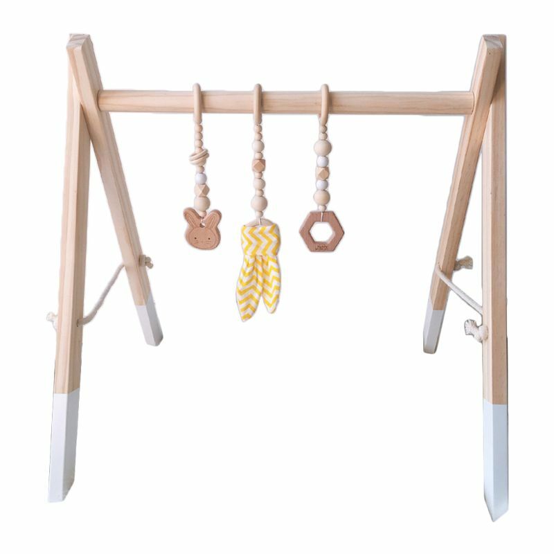 Conjunto nórdico de madeira para bebês, conjunto com pingente de orelha, de coelho, para ginástica e fitness