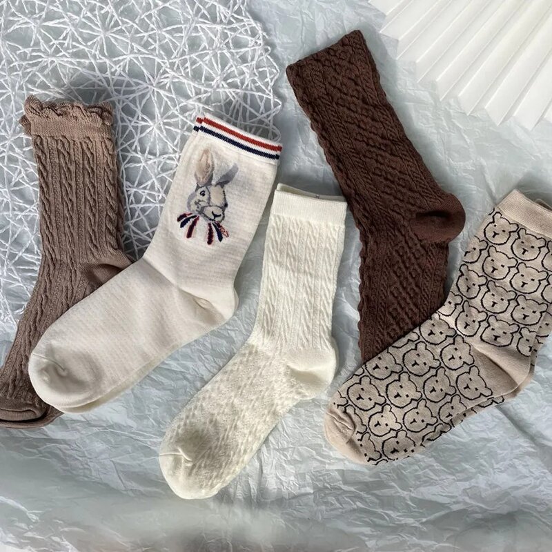Cartoon cute socks animal print bear носки sport moda giapponese kawaii donna cotone носки designer rhombus girl socks