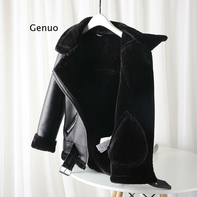 새로운 2021 겨울 여성 양피 코트 Streewear 두꺼운 따뜻한 Pu 가짜 양고기 가죽 자켓 벨트 느슨한 대형 Outwear