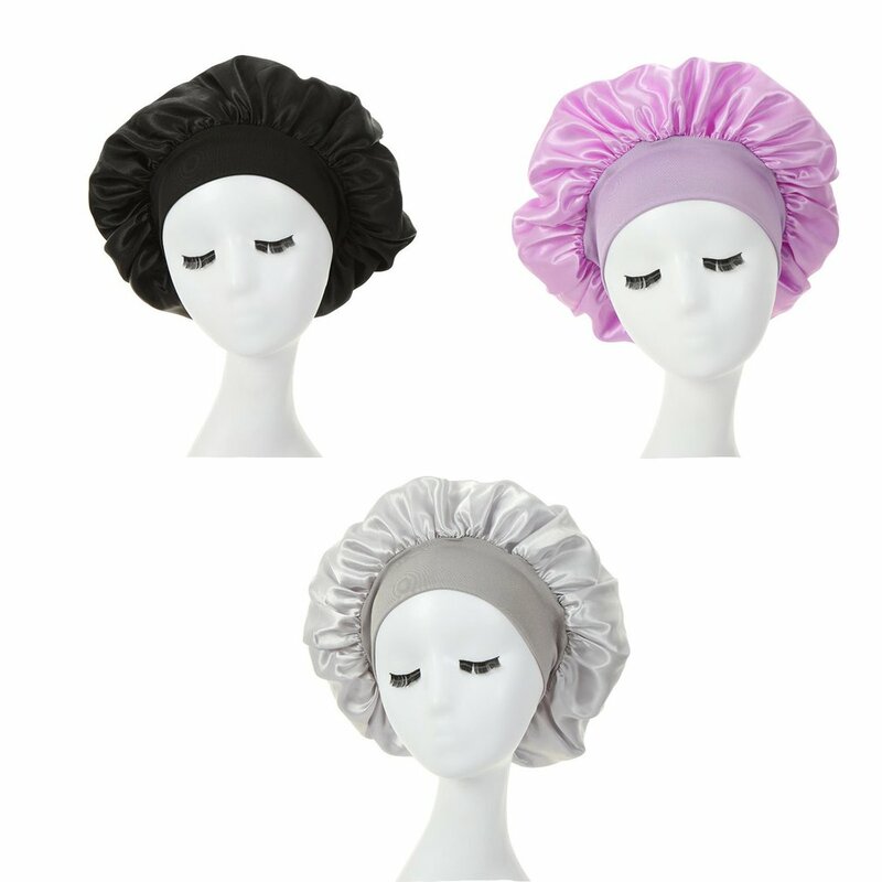 Topi Tidur Polos Satin Wanita Topi Tidur Malam Elastis Tinggi Topi Perawatan Rambut Topi Malam untuk Wanita Pria Topi Uniseks