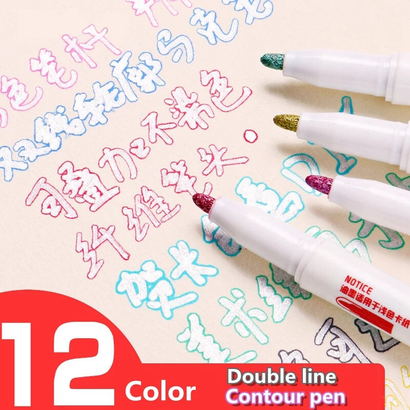8/12 zestaw kolorów Double-line Highlighter Contour DIY długopisy studenci Draw zarys notatki ręcznie malowane artystyczne znaczniki dostaw