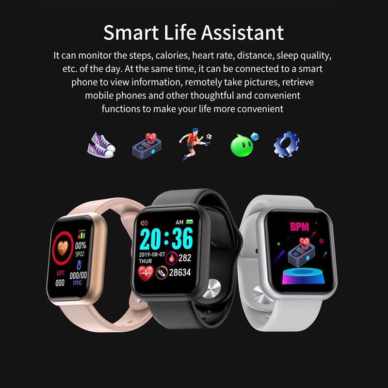 Умные часы D20 с Bluetooth, мужские водонепроницаемые спортивные Смарт-часы с фитнес-трекером, Смарт-часы с монитором кровяного давления и пульсо...