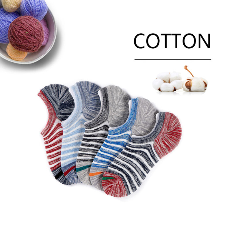 Calcetines de algodón de alta calidad para hombre, medias cortas antideslizantes de silicona a rayas, suaves y transpirables, talla grande, 10 pares
