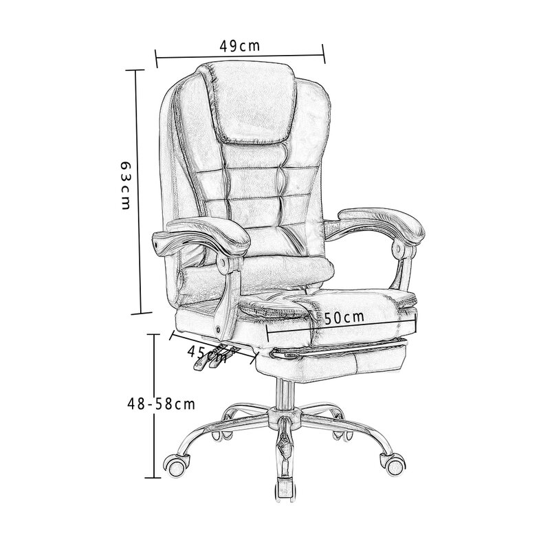 Silla de ordenador de lujo para oficina, reclinador giratorio de cuero para ejecutivo, oficina, reclinable de 140 °, silla para dormir