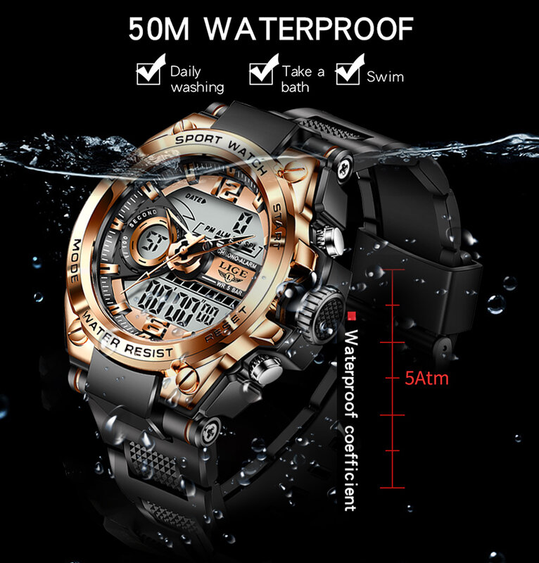 LIGE-브랜드 남성 디지털 충격 군사 스포츠 시계, 패션 방수 전자 손목 시계