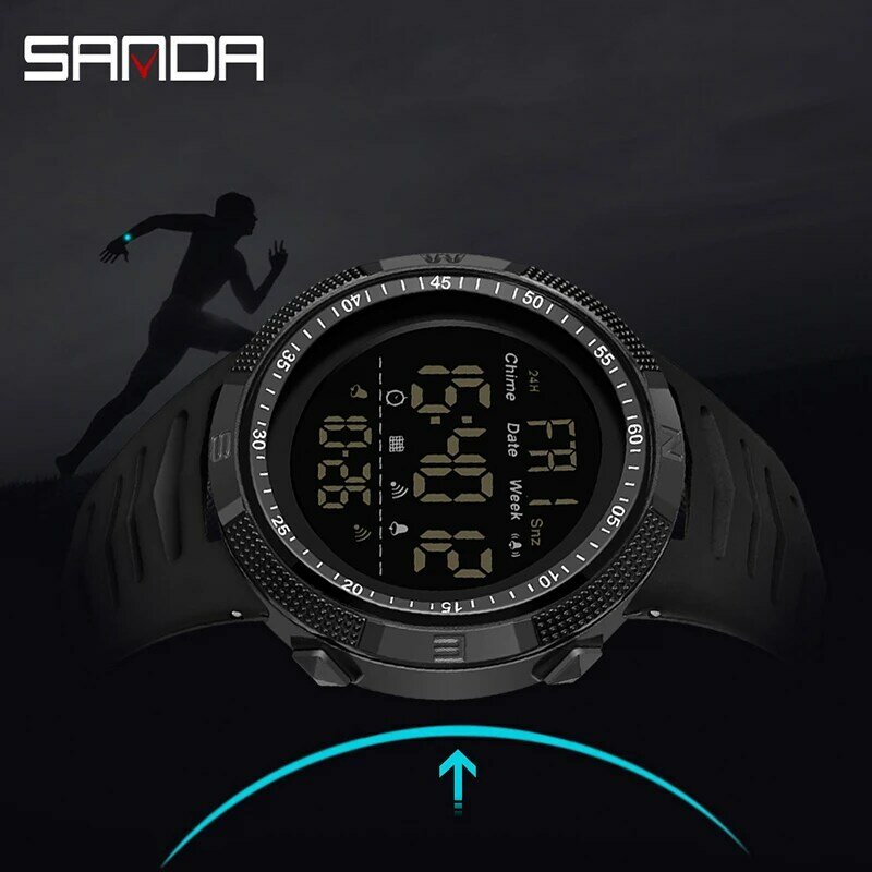 SANDA-reloj deportivo militar para hombre, cronógrafo de pulsera Digital a prueba de golpes, con cuenta atrás, resistente al agua