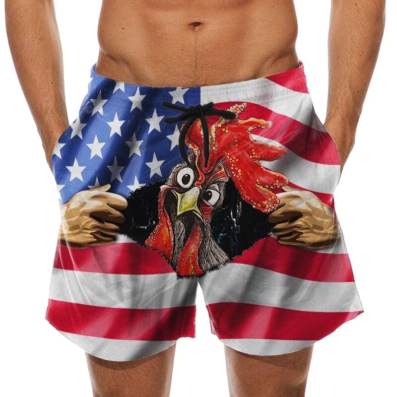 Cock national flag print Shorts Drawstring pocket beach pants spoof Rooster pattern loose Shorts summer Breathable men Shorts