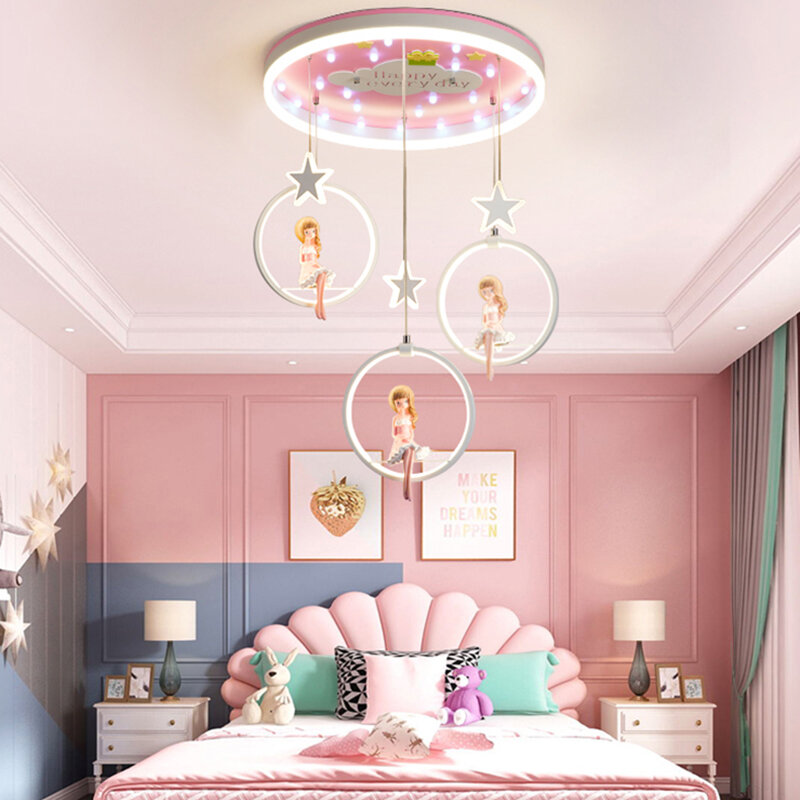 Lustre nórdico de teto para meninas, iluminação led para decoração de quarto, sala de estar, ambiente interno